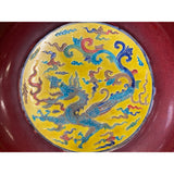 Chinese OxBlood Red Yellow Dragon Fengshui Porcelain Plate ws1929S