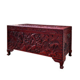 Oriental Chinese Brown Birds Relief Carving Camphor Trunk Table cs7525S
