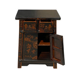 Chinese Rustic Black Copper Graphic End Table Nightstand cs7410S