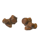 Chinese Pair Wood Carved Mini Foo Dog Lion FengShui Figures ws2386S