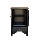 Oriental Style End Table Nightstand with a Distressed Black Surface cs7382S