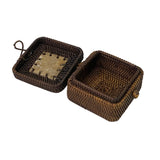 Asian Handmade Rustic Brown Rattan Square Accent Small Box ws2972S