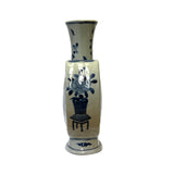 Chinese Blue White Porcelain Ru Yi Flat Body People Theme Vase ws2996S