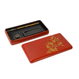 Oriental Asian Red Lacquer Wood Ink Well Dipping Pen Set Display ws2339S