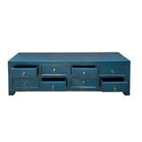 Distressed Teal Blue 8 Drawers Low TV Stand Table Cabinet Credenza cs7535S
