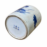 Chinese Distressed White Porcelain Blue Fishes Graphic Holder Vase ws1845S