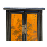 Chinese Distressed Black Yellow Scenery Graphic End Table Nightstand cs7346S