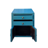 Modern Chinese Distressed Bold Bolection Blue 2 Drawers End Table Nightstand cs7424S