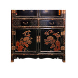 Chinoiseries Black Golden Graphic Glass Display Bookcase Curio Cabinet cs7568S