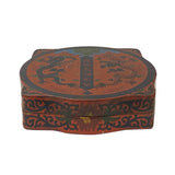 Chinese Distressed Brick Red Double Dragons Graphic Box ws1979S