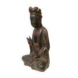 Vintage Chinese Black Brown Lacquer Wood Sitting Kwan Yin Bodhisattava Figure ws2813S