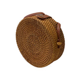 Asian Handmade Rustic Brown Rattan Round Shoulder Bag Box ws2971S