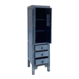 Distressed Gray Narrow Wood Carving Shutter Doors Storage Cabinet cs7490S
