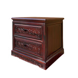 Chinese Oriental Suan Zhi Rosewood Flowers Motif End Table Nightstand cs7506S