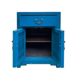 Distressed Bright Bice Blue Shutter Doors End Table Nightstand cs7495S
