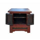 Chinese Vintage Brick Red Flower Graphic End Table Nightstand cs7070S