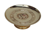 Chinese Handmade Floral Pattern Gold Color Copper Offering Plate / Candle Holder f596S