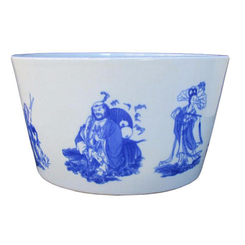 Chinese Handmade Blue & White Eight Immortals Painting Porcelain Pot f989S