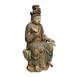 Chinese Rustic Wood Sitting Bodhisattva Kwan Yin Tara Statue ws2698S