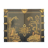 Vintage Chinoiserie Black And Gold Graphic Claw Legs Cabinet cs7263S