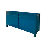 Chinese Oriental Dark Cerulean Blue 4 Drawers Sideboard Buffet Table Cabinet cs7467S