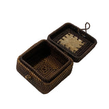 Asian Handmade Rustic Brown Rattan Square Accent Small Box ws2972S