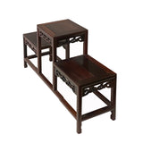 Brown Wood Step Shape Table Top Curio Display Easel Stand ws2898S
