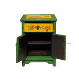 Oriental Distressed Green Yellow Kids Graphic End Table Nightstand cs7408S