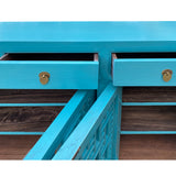 Asian Pastel Blue Shutter Doors Hardware Sideboard Credenza Console Handmade Solid Wood Cabinet cs7522S