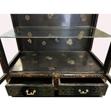 Chinoiseries Black Golden Graphic Glass Display Bookcase Curio Cabinet cs7568S