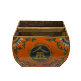 Chinese Wood Square Orange Lacquer Graphic Handle Bucket ws1957BS