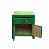Chinese Bright Green Graphic Vinyl Moon Face End Table Nightstand cs7504S