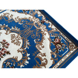 Rectangular Royal Blue Rose Floral Motif Graphic Wool Rug Carpet cs7547S
