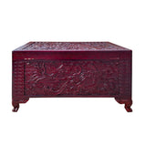 Oriental Chinese Burgundy Phoenix Dragon Carving Camphor Trunk Table cs7528S