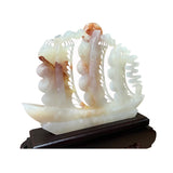 Chinese White Jade Stone Flags Ship Vessel Fengshui Display Figure ws2835S