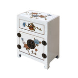 Chinese Off White Vinyl Moon Face Flower  End Table Nightstand cs7130S
