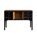 Oriental Black Lacquer Tall Moon Face 6 Drawers Slim Foyer Table cs7567S