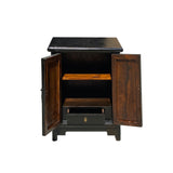 Chinese Distressed Black Yellow Scenery Graphic End Table Nightstand cs7346S