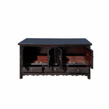 Chinese Dark Brown Stain Low TV Console Table Cabinet cs7123S