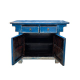 Chinese Oriental Distressed Bright Blue Credenza Side Foyer Table cs7492S