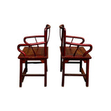 Pair Chinese Vintage Motif Carving Accent Brown Stain Armchairs cs7569S