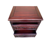 Chinese Oriental Suan Zhi Rosewood Flowers Motif End Table Nightstand cs7506S