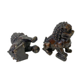 Pair Chinese Oriental Brown Color Metal Fengshui Foo Dog Figures ws2493S
