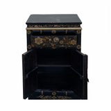 Chinese Black Golden Flowers Side Cabinet End Table Nightstand cs7081S