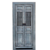 Distressed Gray Narrow Wood Carving Shutter Doors Storage Cabinet cs7490S