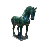 Chinese Distressed Zucchini Green Glazed Ceramic Horse Figure ws2729S