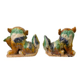 Pair Chinese Tri Color Glaze Ceramic Fengshui  Fu Dog Figures vs525S
