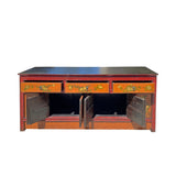 Chinese Tibetan Orange Red Yellow Flower Graphic Low TV Console Table cs7317S