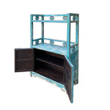 Chinese Distressed Pastel Blue Open Top Display Cabinet Side Table cs7505S
