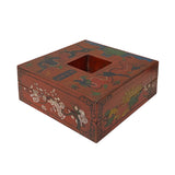 Chinese Distressed Brick Red Dragon Graphic Square Shape Box ws2292S